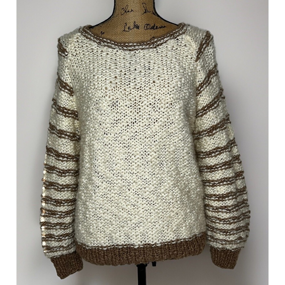 Excellence‎ Imports Vintage Hand Knit Sweater Italian Made Beige/ Brown M